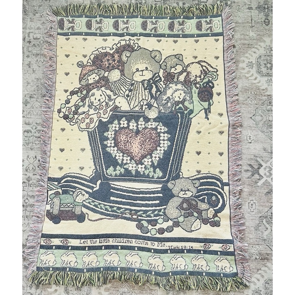 Vintage Lucy Rigg 1992 Bear Tapestry Throw Baby Blanket - Nursery Decor 48"x34"